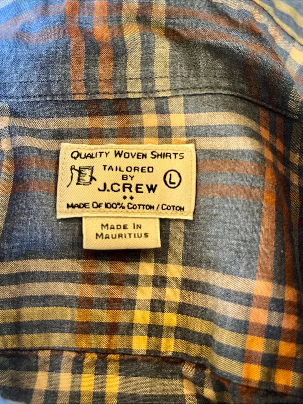 J. Crew Classic Men’s Plaid Button-Up Shirt Blue/Rust/Cream 100% Cotton | Size L